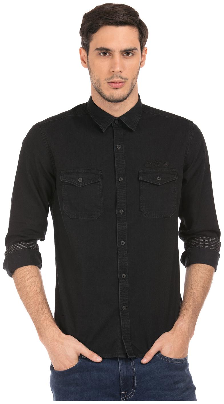 

ED Hardy Men Black Solid Slim Fit Casual Shirt