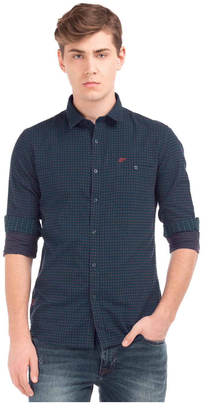 

ED Hardy Men Blue Solid Slim Fit Casual Shirt