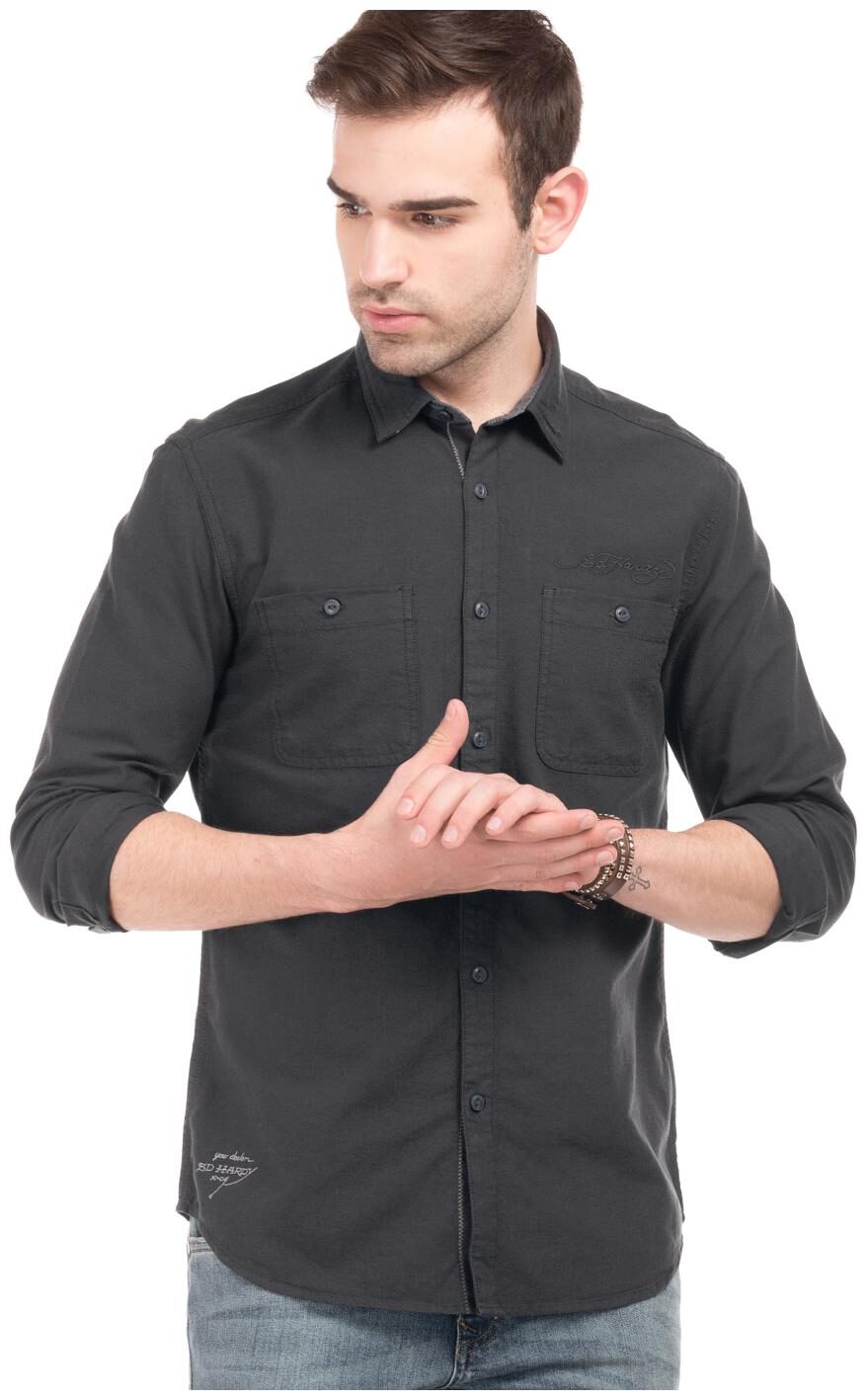 

ED Hardy Men Blue Solid Slim Fit Casual Shirt