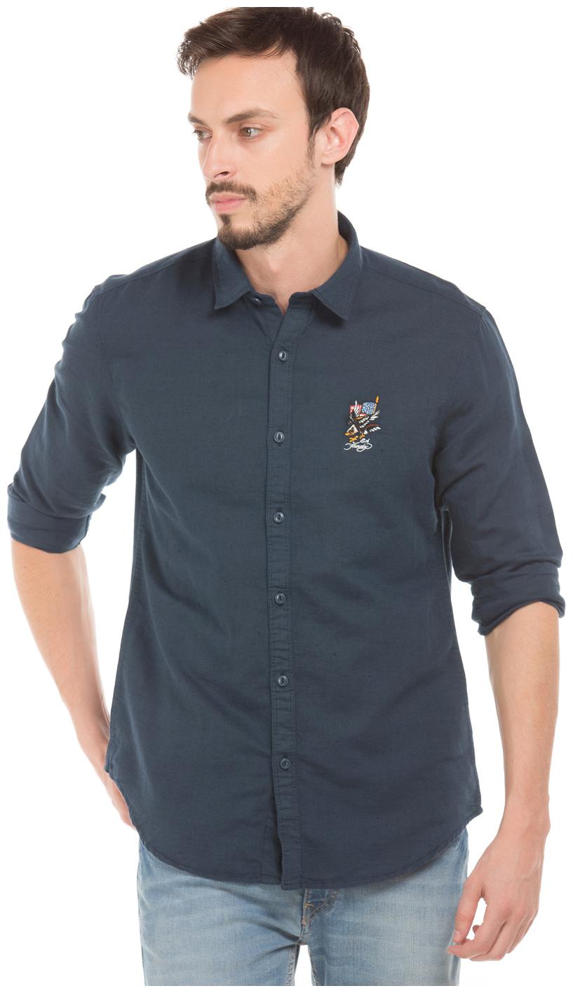 

ED Hardy Men Blue Solid Slim Fit Casual Shirt