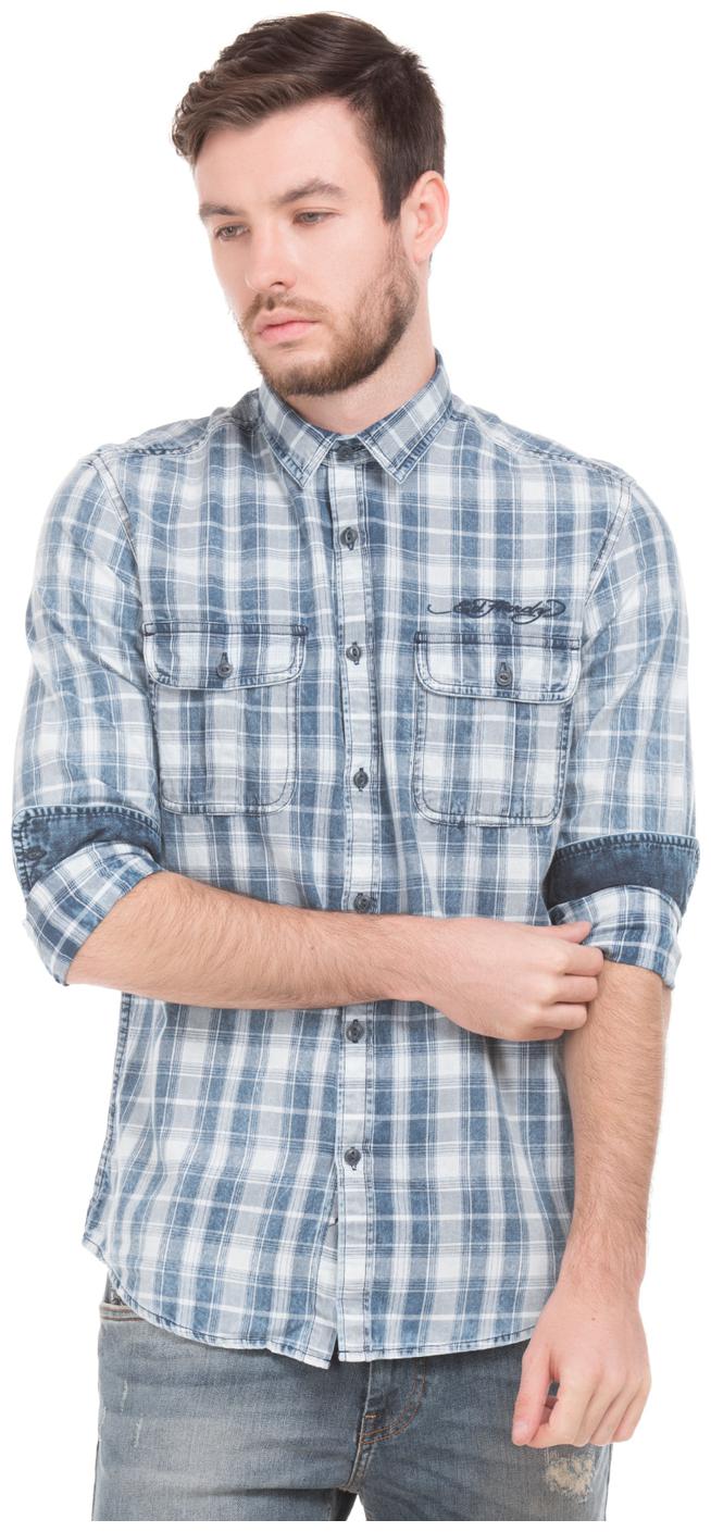 

ED Hardy Men Grey Plaid Slim Fit Casual Shirt