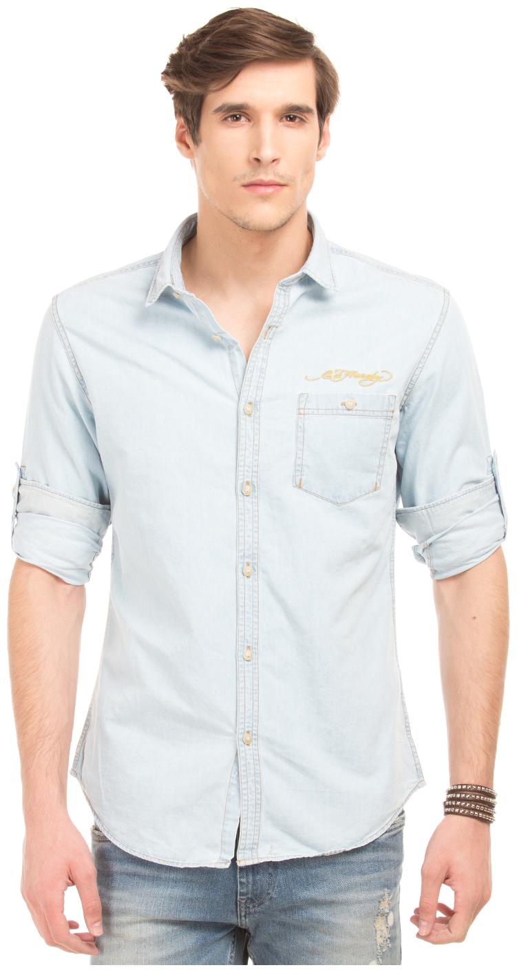 

ED Hardy Men Blue Solid Slim Fit Casual Shirt