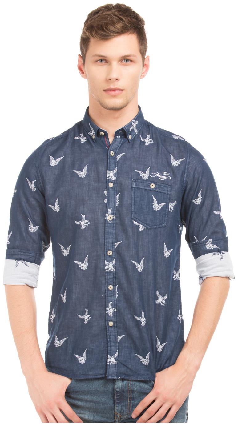 

ED Hardy Men Blue Printed Slim Fit Casual Shirt