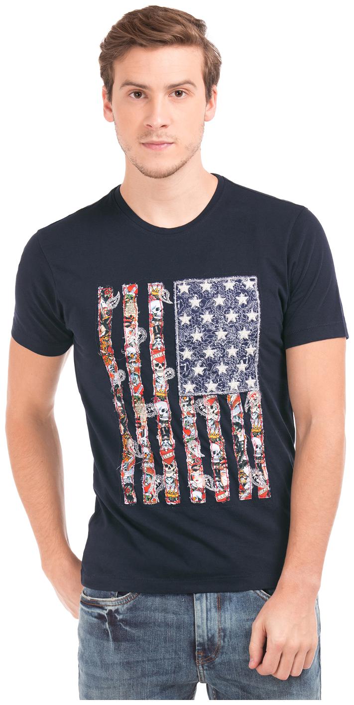 

Ed Hardy Blue Cotton Appliqued Flag Cotton T-shirt