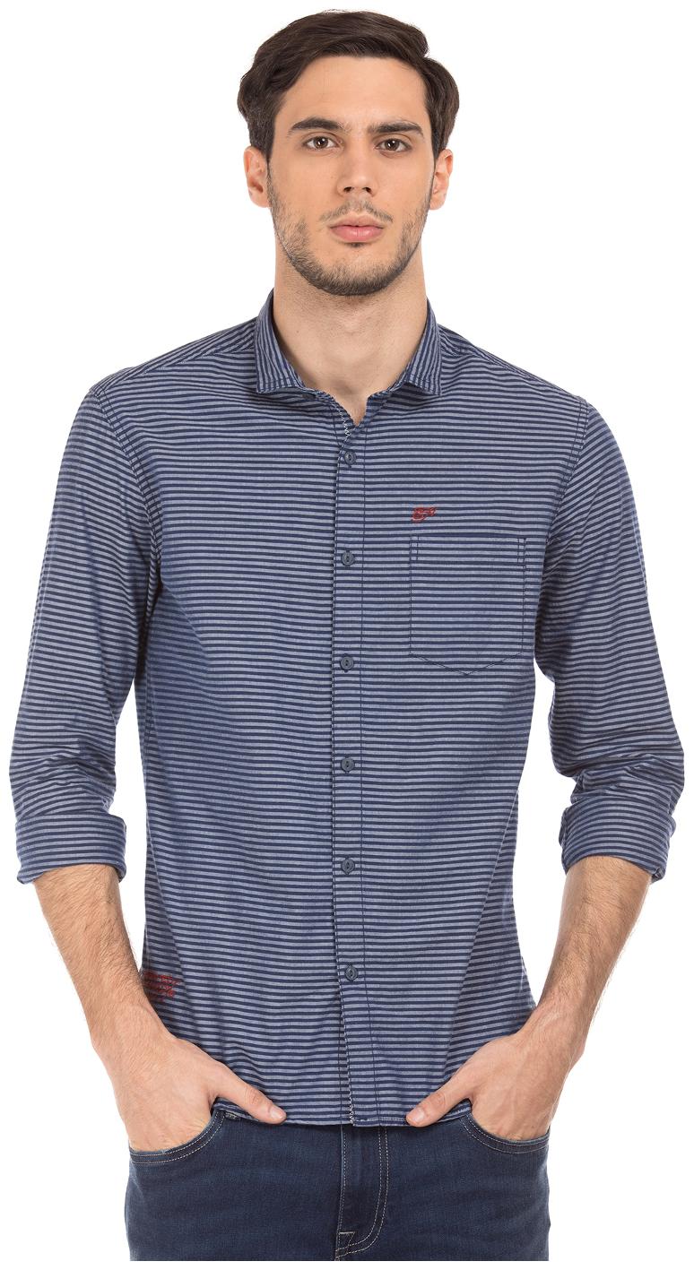 

ED Hardy Men Blue Vertical Stripes Slim Fit Casual Shirt