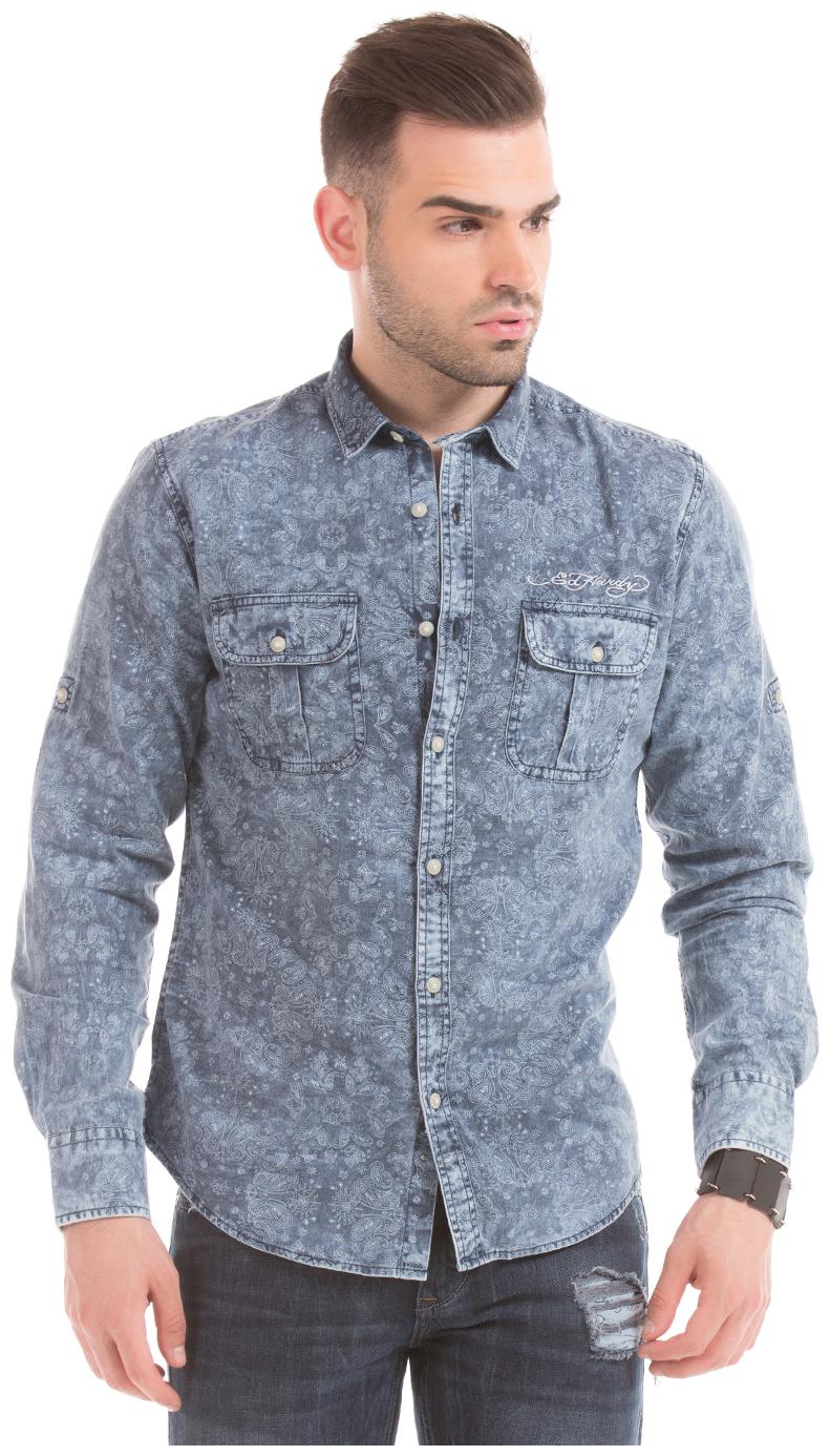 

ED Hardy Men Blue Printed Slim Fit Casual Shirt