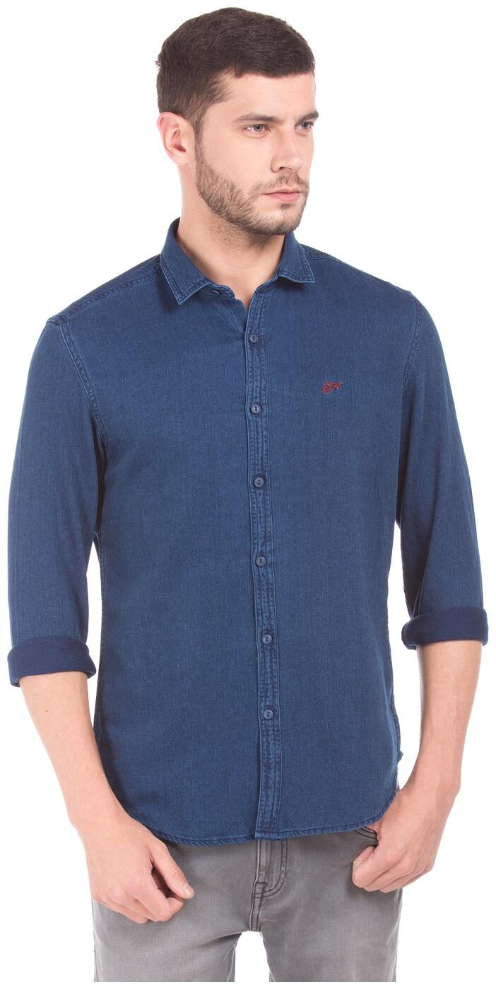 

ED Hardy Men Blue Solid Slim Fit Casual Shirt