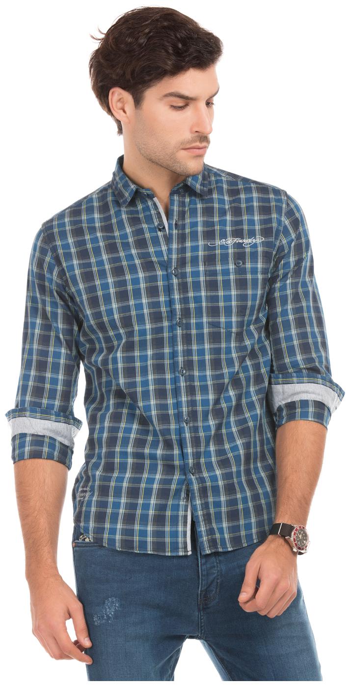 

ED Hardy Men Blue Plaid Slim Fit Casual Shirt