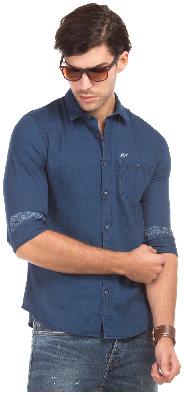 

ED Hardy Men Blue Solid Slim Fit Casual Shirt