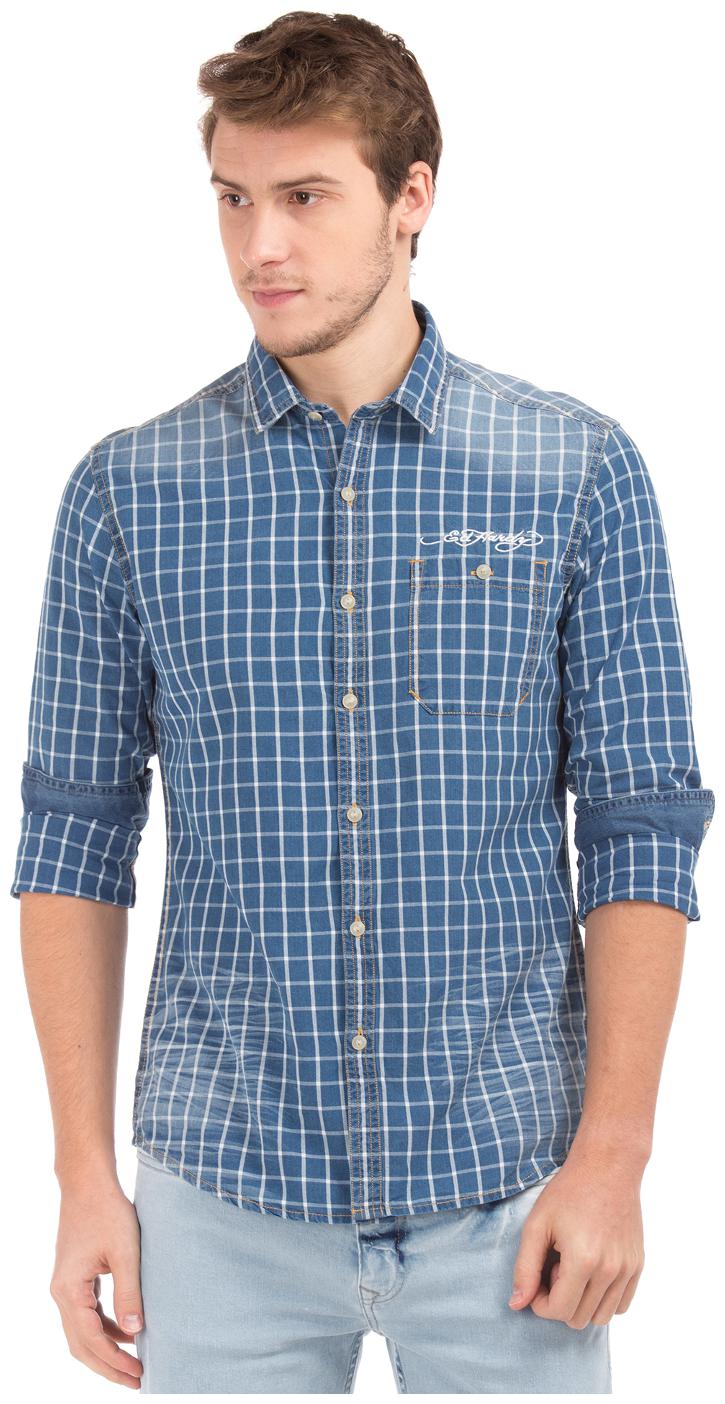 

ED Hardy Men Blue Checked Slim Fit Casual Shirt