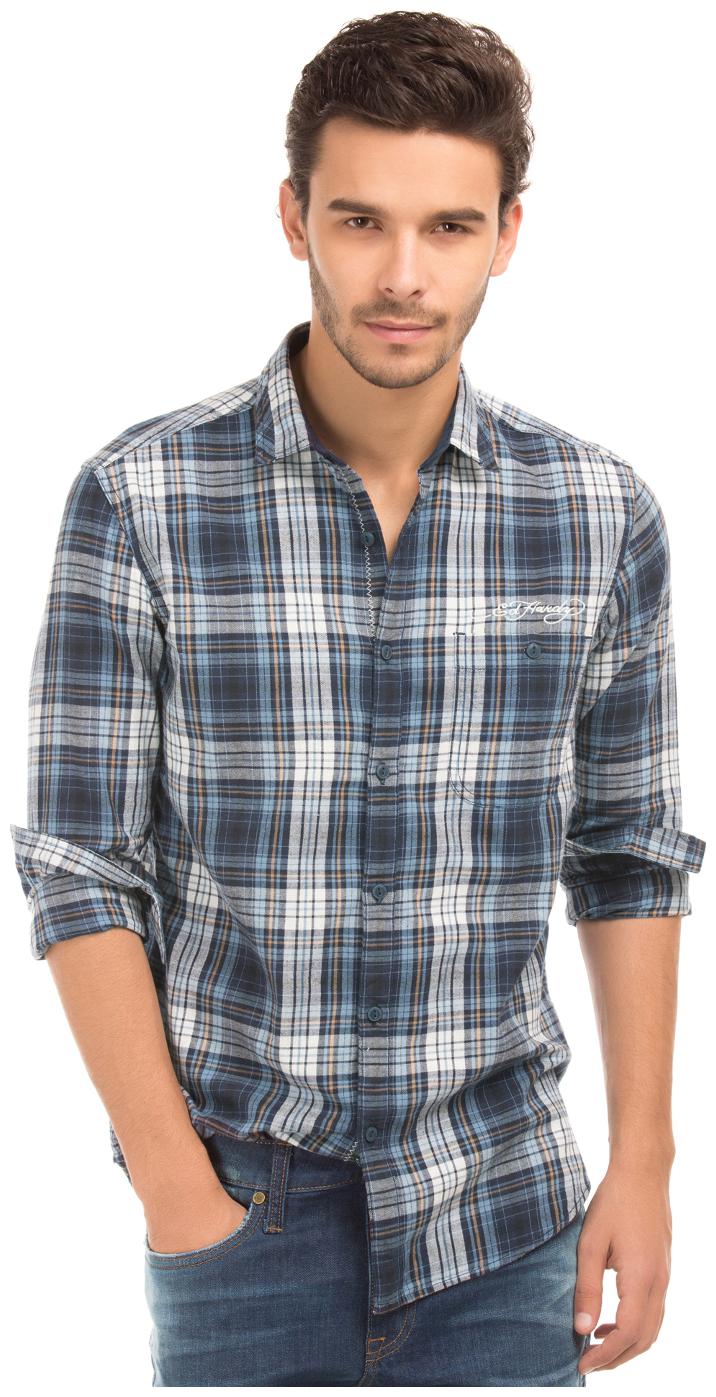 

ED Hardy Men Blue Checked Slim Fit Casual Shirt