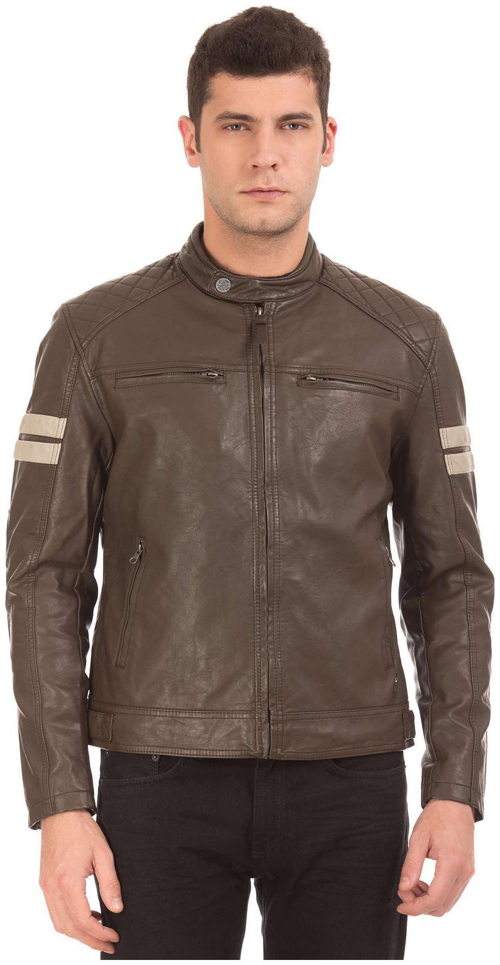 

ED Hardy Men Brown Solid Biker jacket