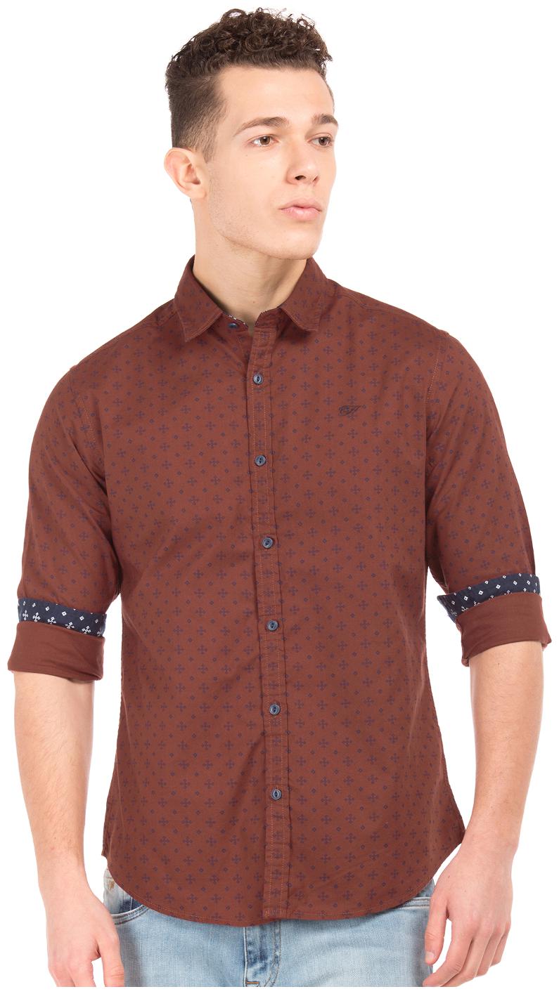 

ED Hardy Men Brown Geometric Slim Fit Casual Shirt