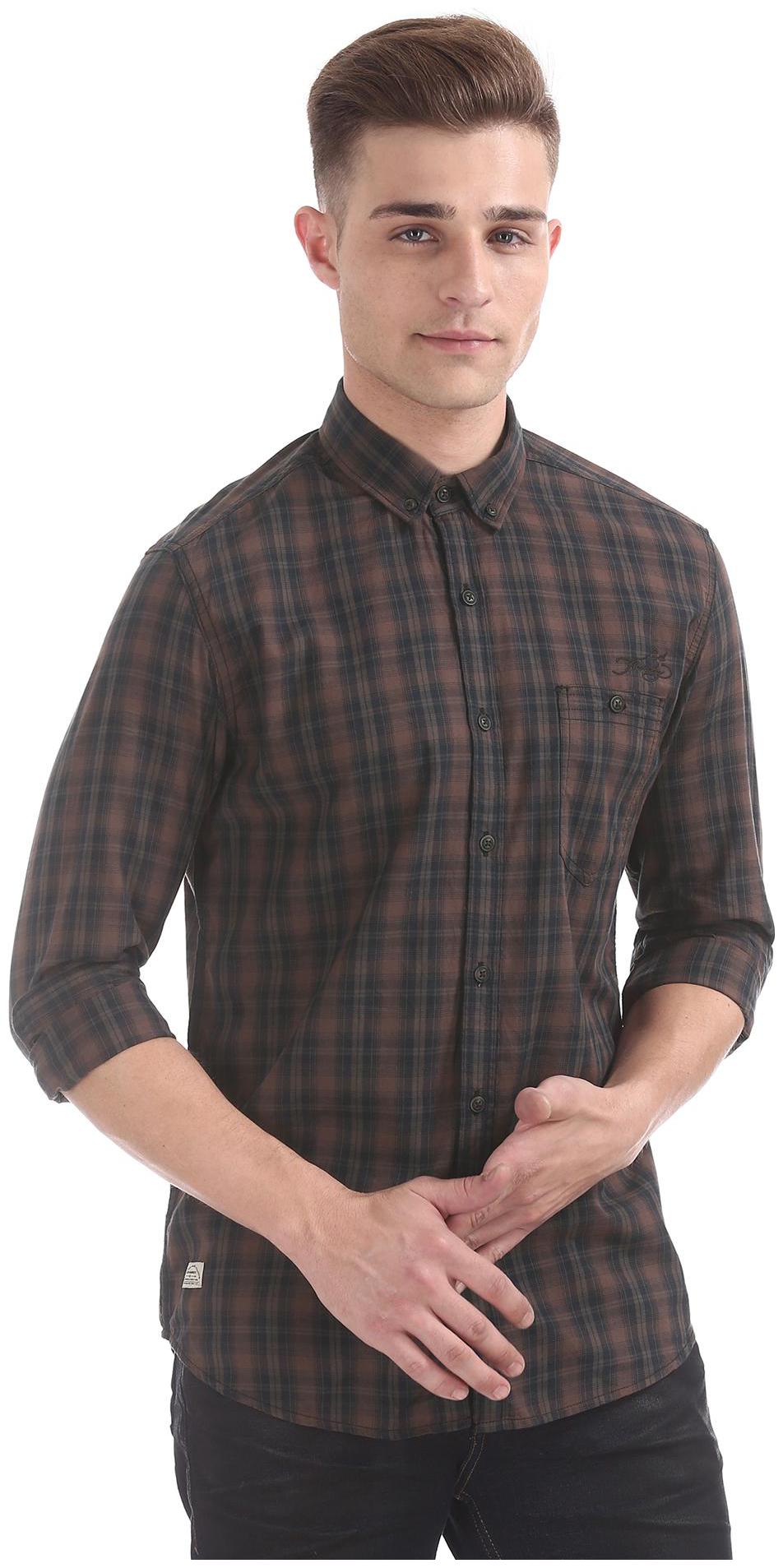 

ED Hardy Men Brown Checked Slim Fit Casual Shirt