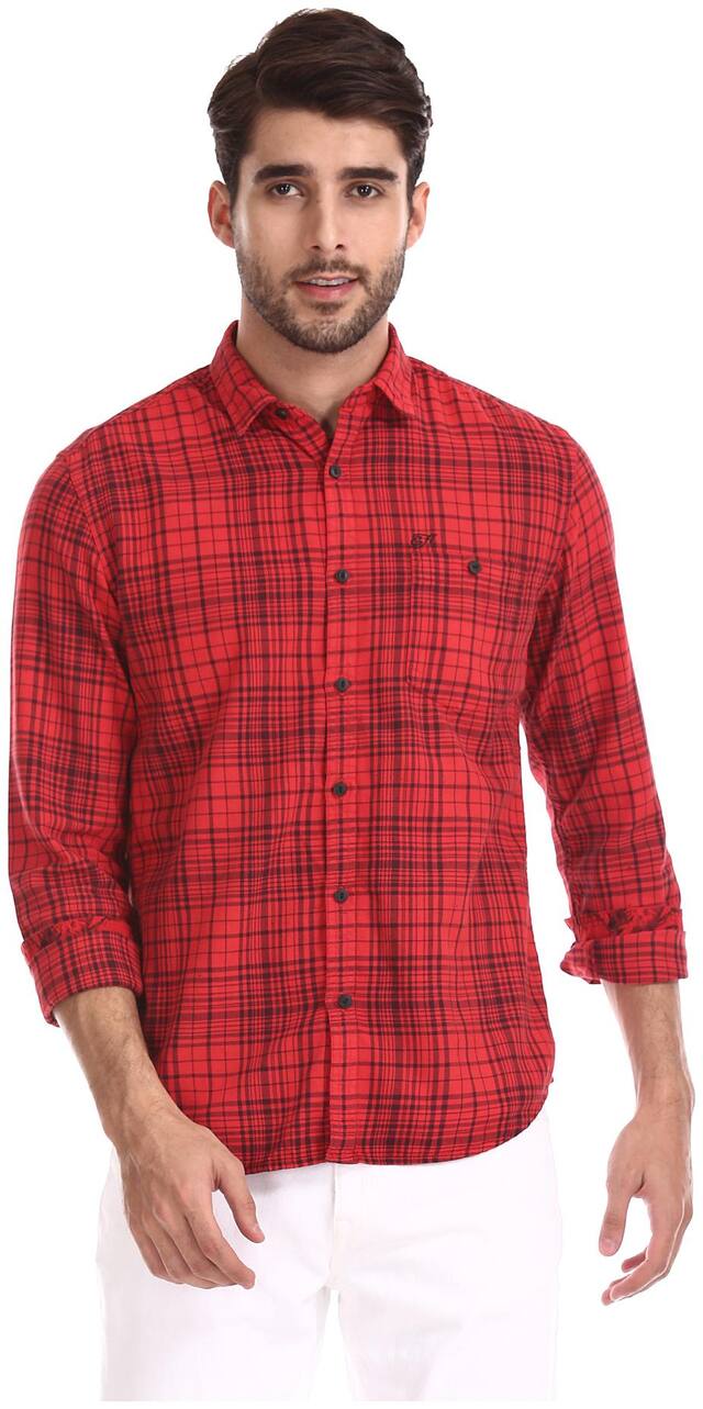 ED Hardy Men Red Checked Slim Fit Casual Shirt