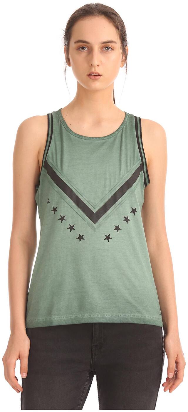 ED Hardy Women Green Regular fit Round neck Cotton T shirt