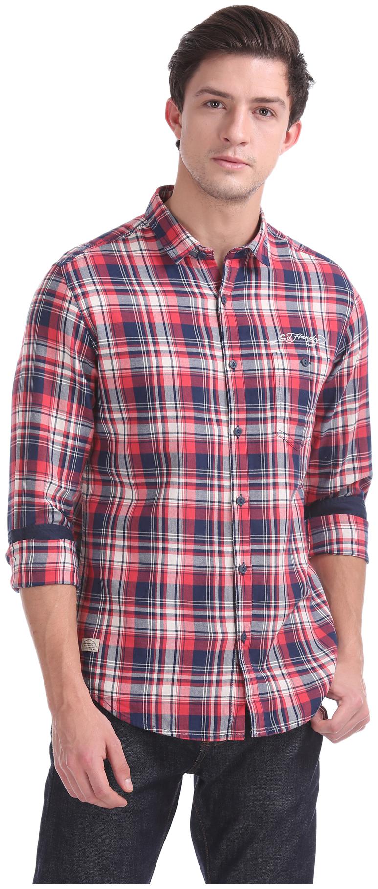 

ED Hardy Men Red Checked Slim Fit Casual Shirt