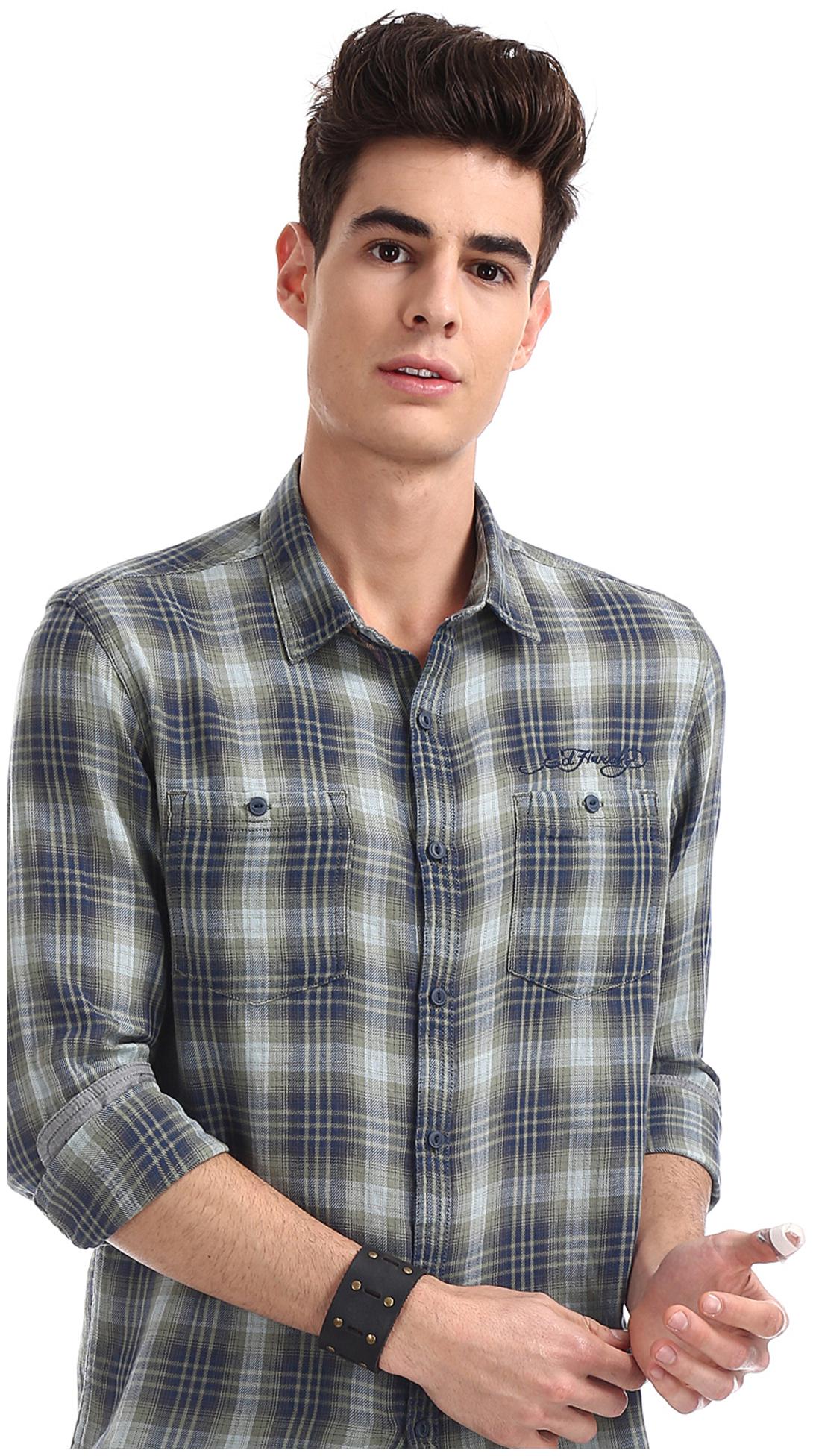 

ED Hardy Men Green Checked Slim Fit Casual Shirt