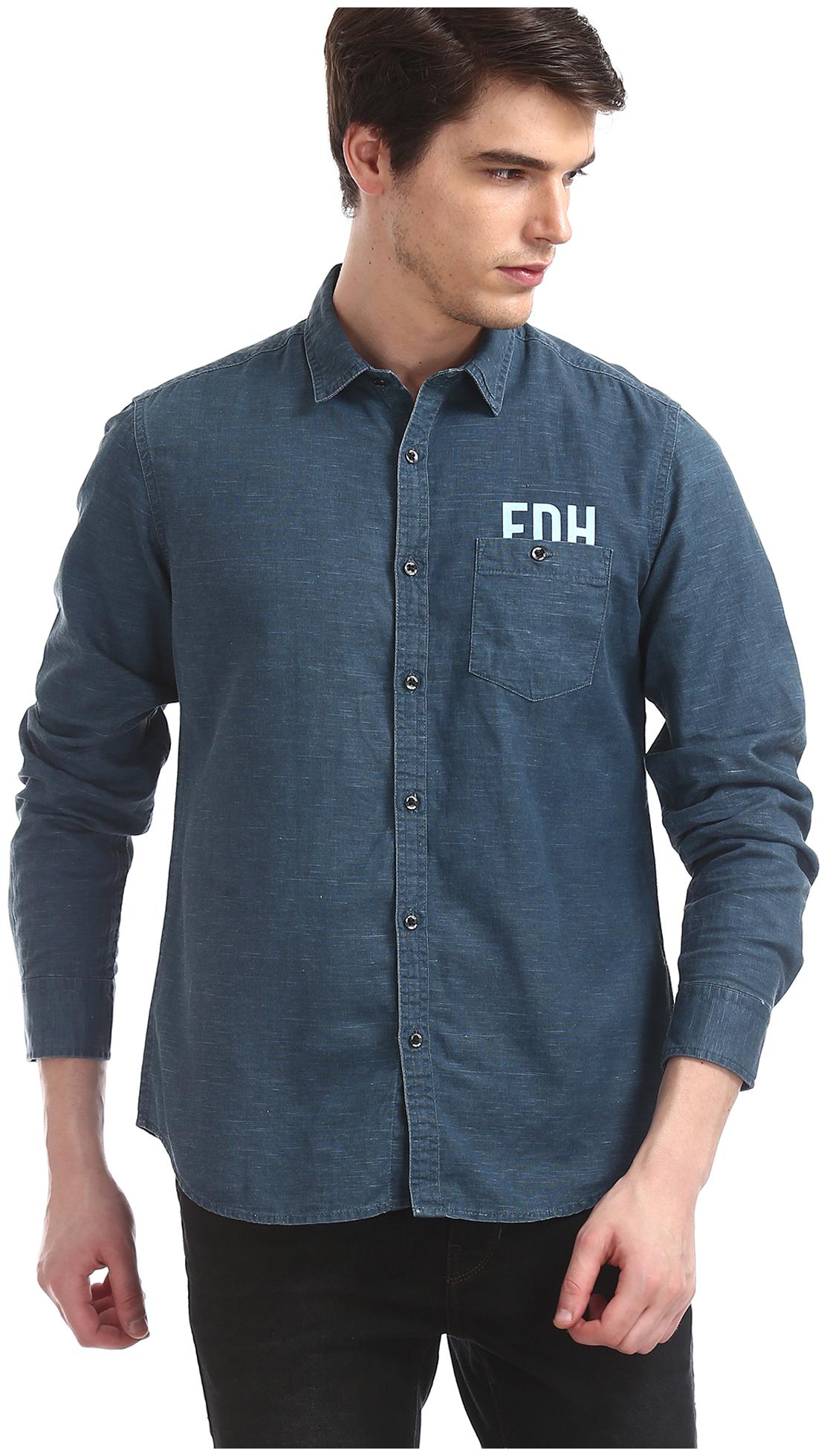 

ED Hardy Men Blue Solid Regular Fit Casual Shirt