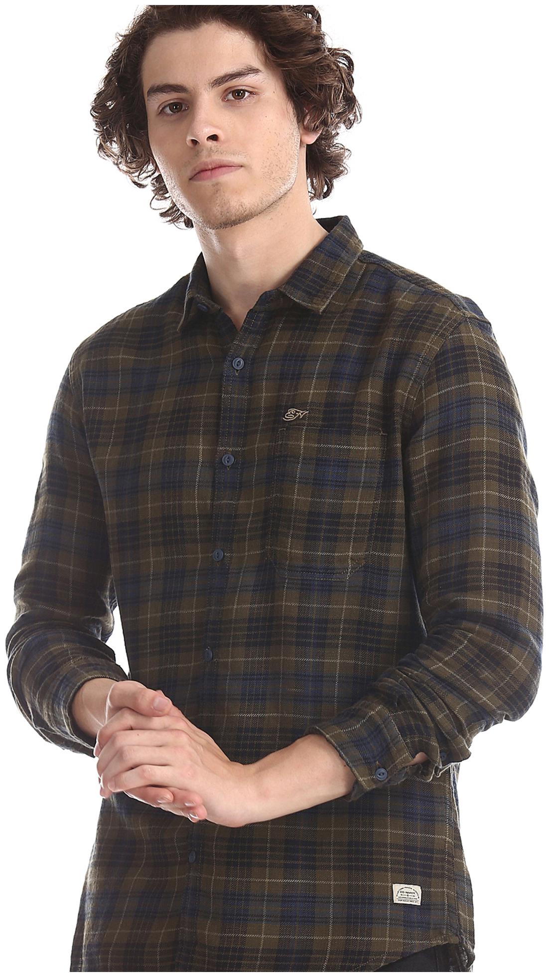 

ED Hardy Men Green Checked Slim Fit Casual Shirt