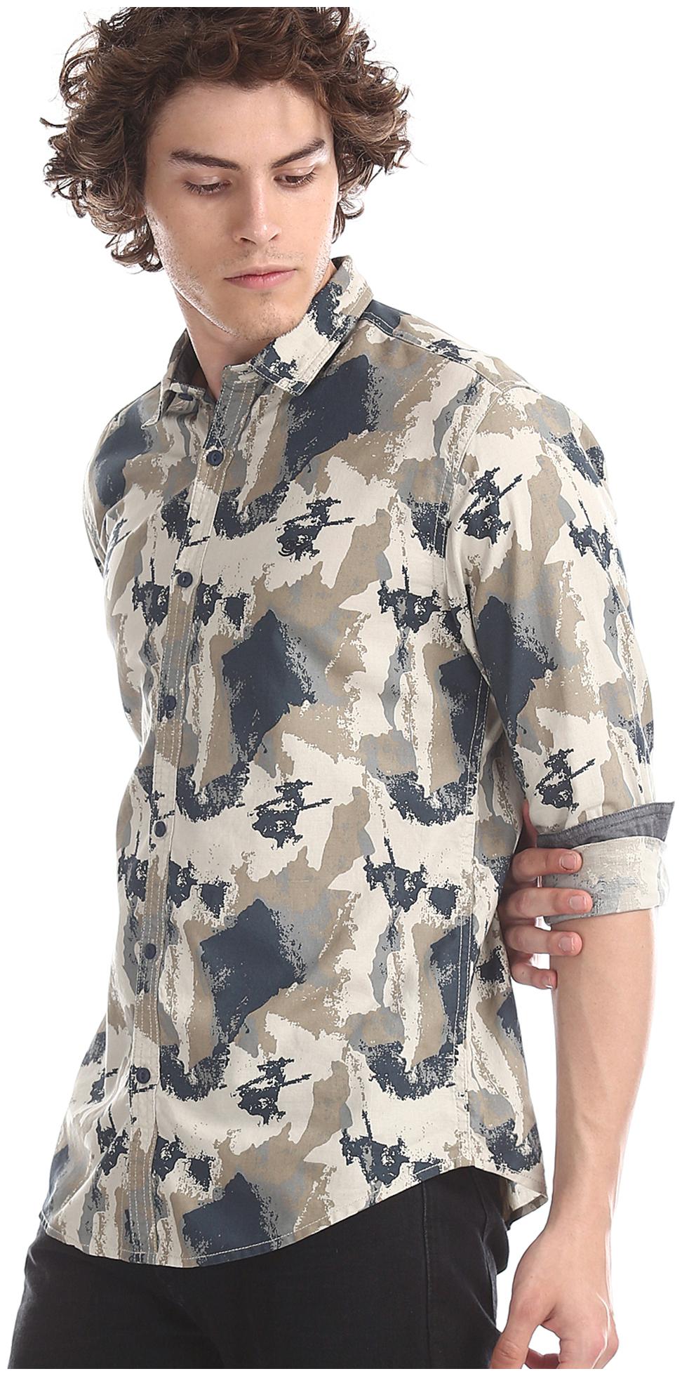 

ED Hardy Men Brown Camouflage Slim Fit Casual Shirt