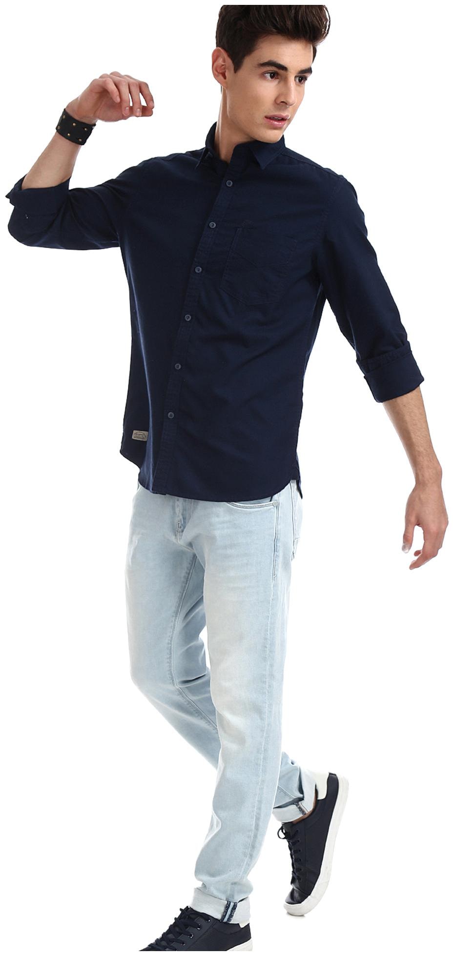 

ED Hardy Men Blue Solid Slim Fit Casual Shirt