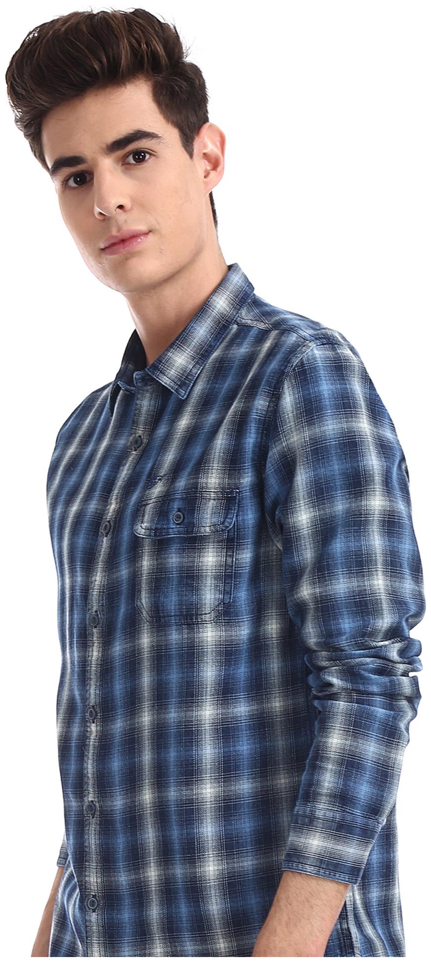 

ED Hardy Men Blue Checked Slim Fit Casual Shirt