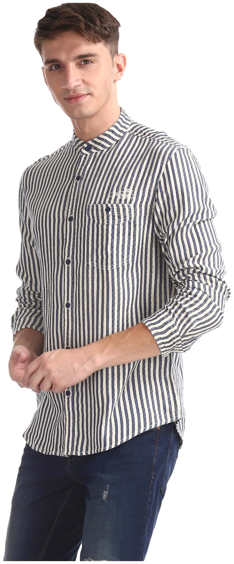 

ED Hardy Men Blue Vertical Stripes Slim Fit Casual Shirt