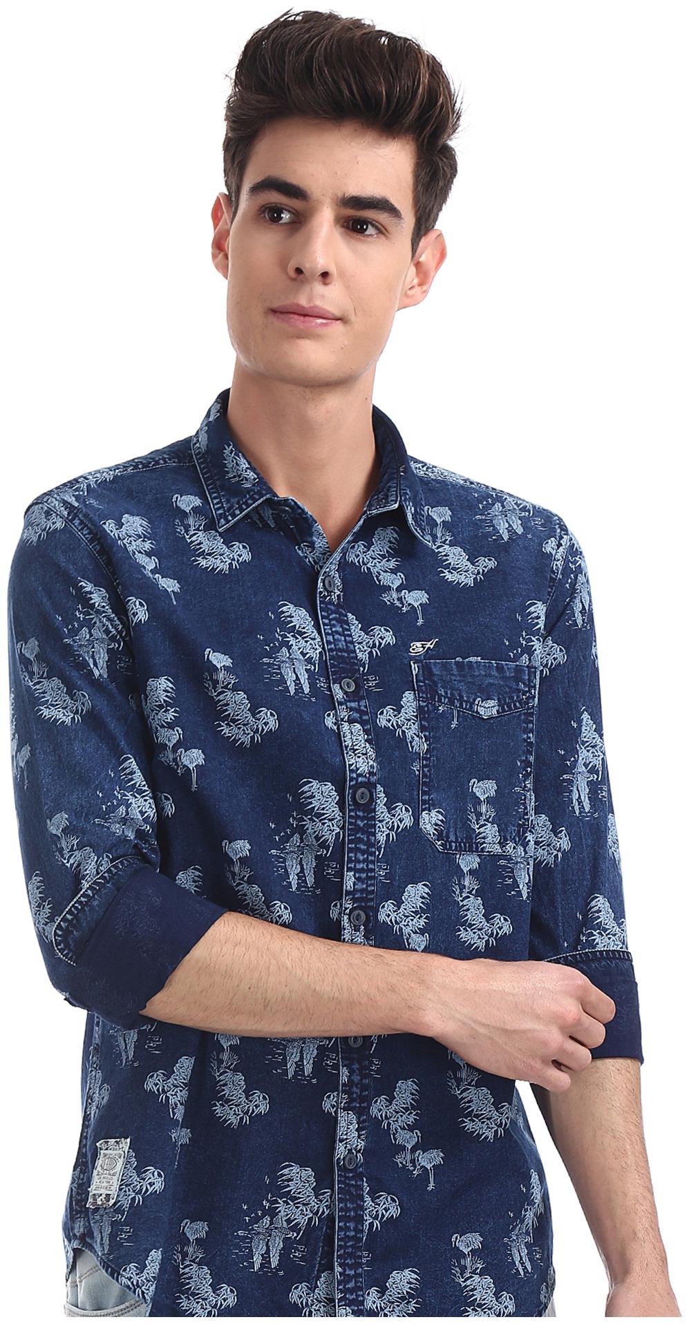 

ED Hardy Men Blue Printed Slim Fit Casual Shirt