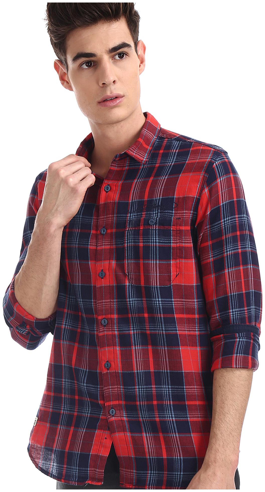 

ED Hardy Men Red Checked Slim Fit Casual Shirt