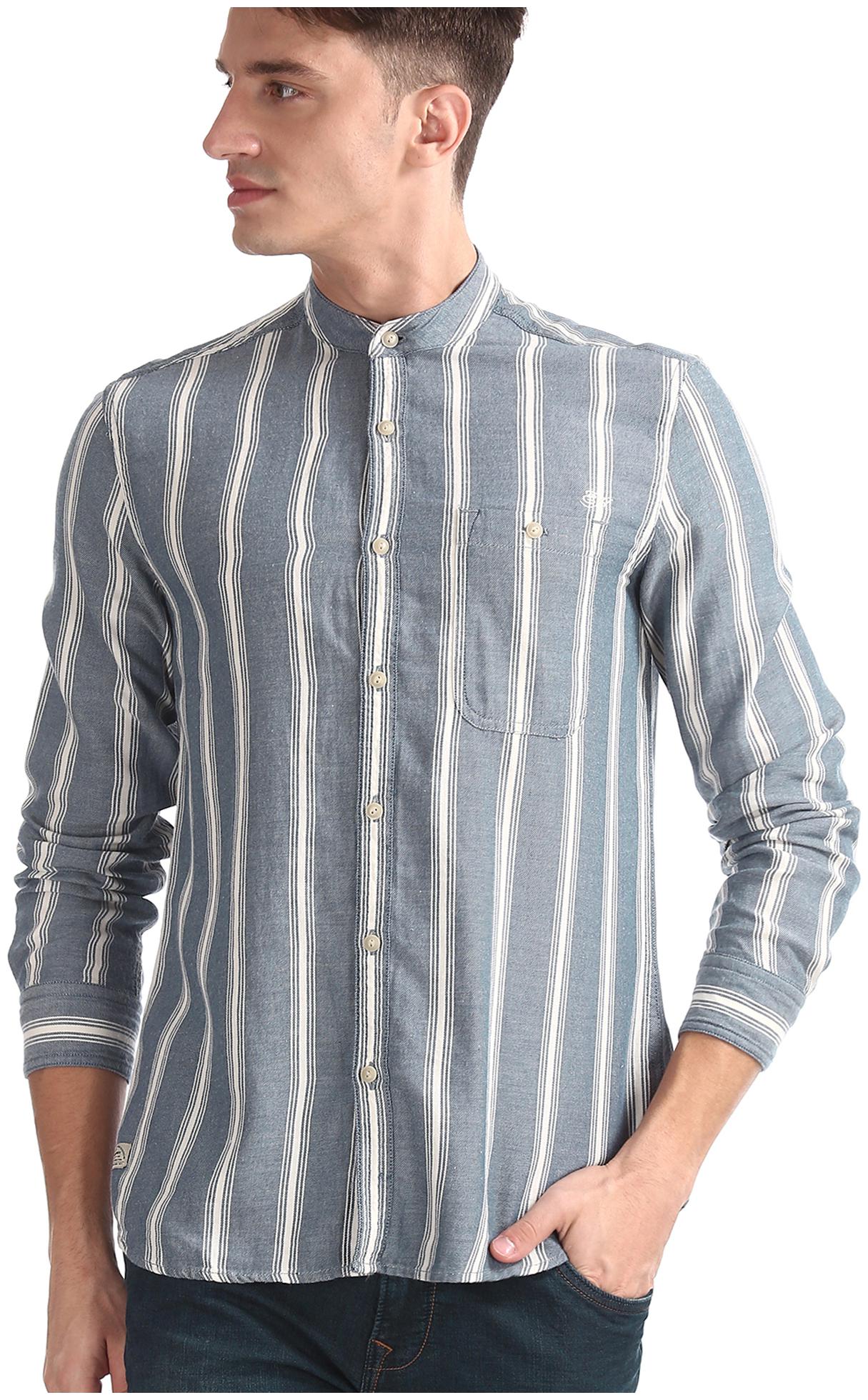 

ED Hardy Men Blue Vertical Stripes Slim Fit Casual Shirt