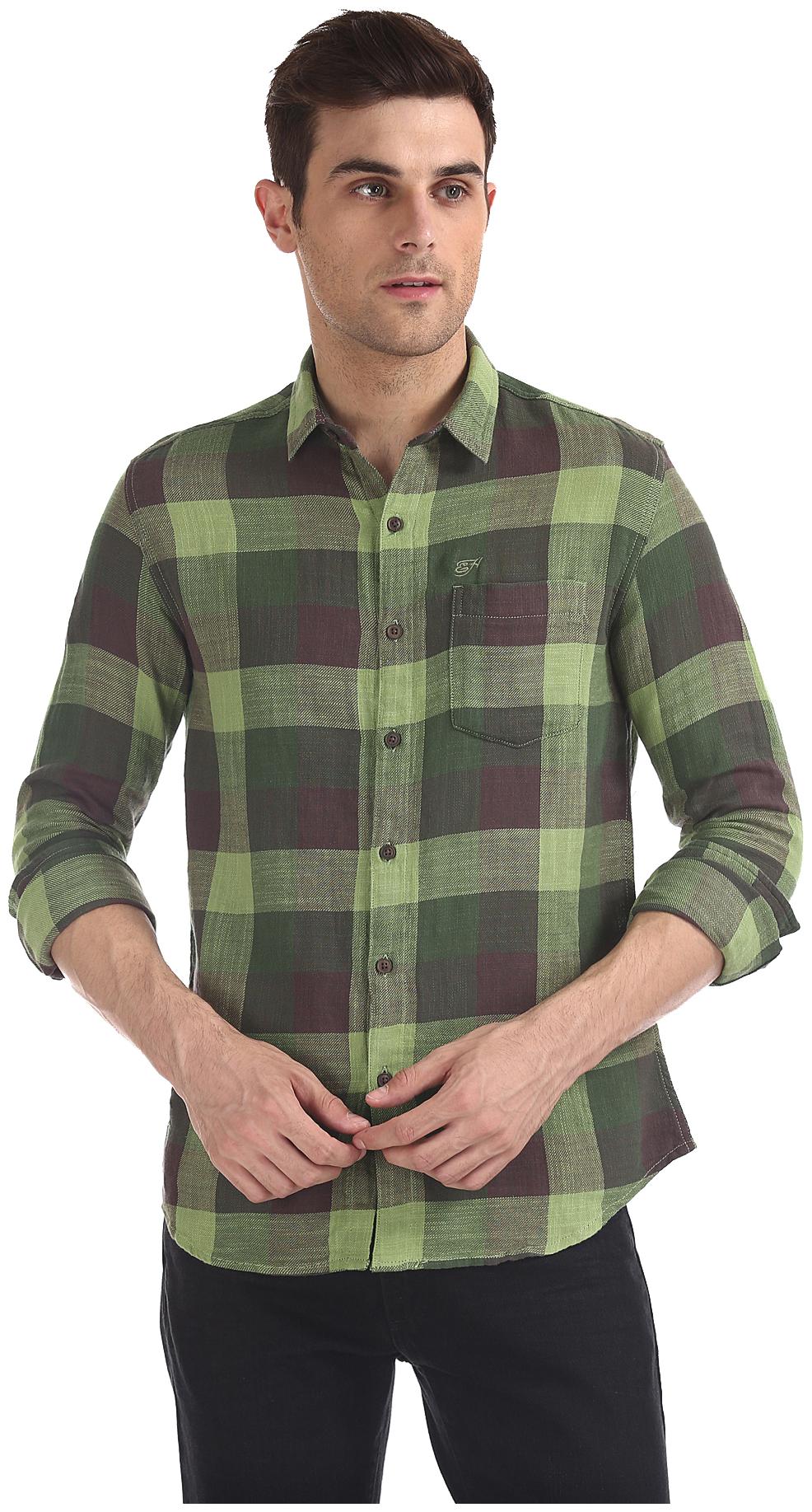 

ED Hardy Men Green Checked Slim Fit Casual Shirt