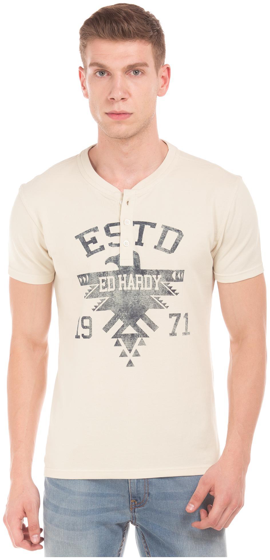 

ED Hardy Men Beige Slim fit Cotton Henley neck T-Shirt - Pack Of 1