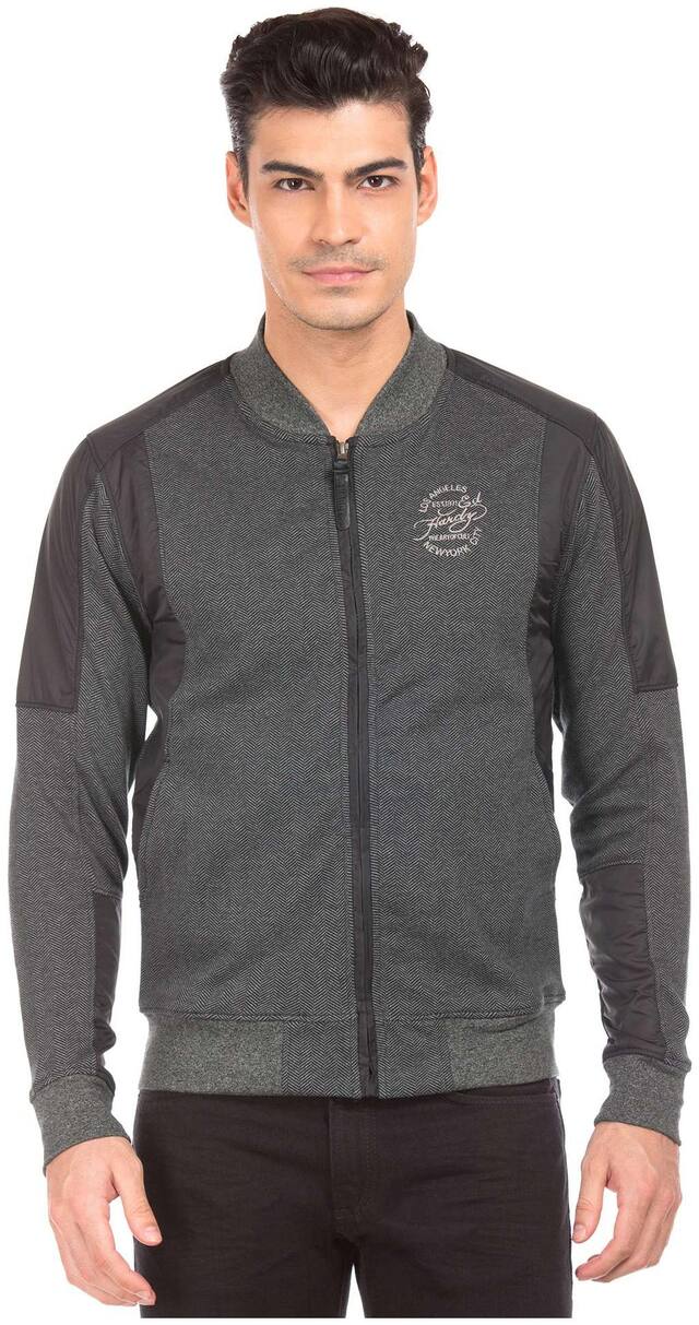 ED Hardy Men Grey Solid Bomber jacket