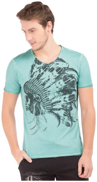 ED Hardy Men Green Regular fit Cotton V Neck T-Shirt