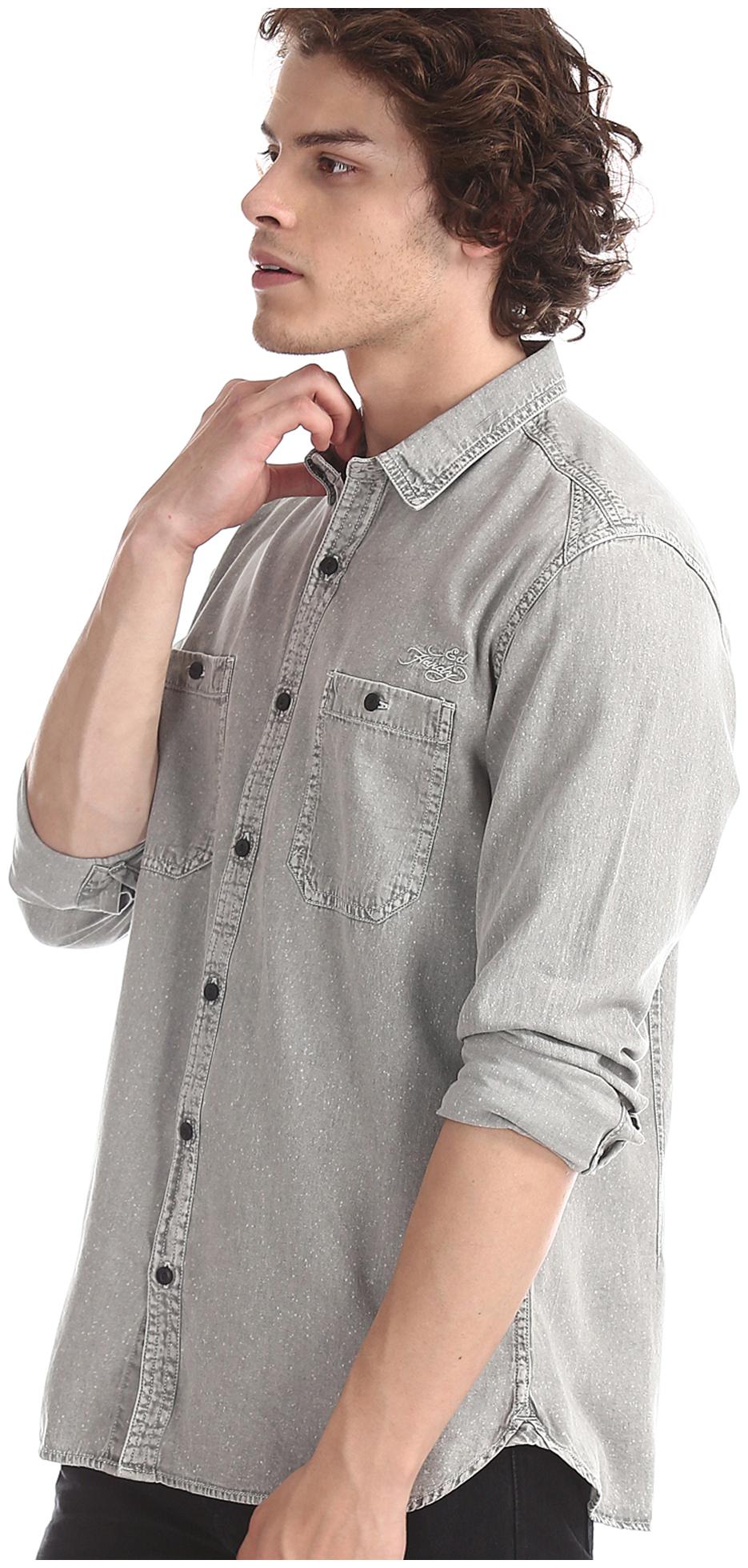 

ED Hardy Men Grey Solid Slim Fit Casual Shirt