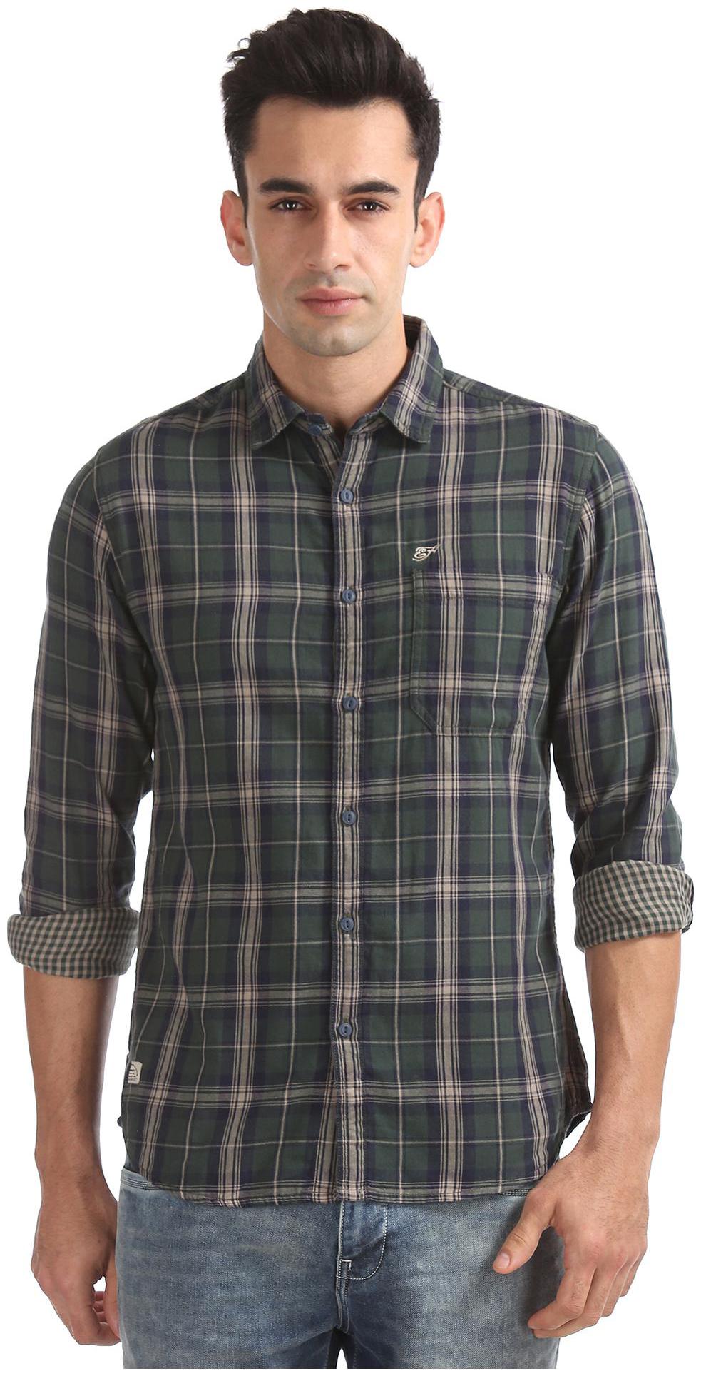 

ED Hardy Men Green Checked Slim Fit Casual Shirt