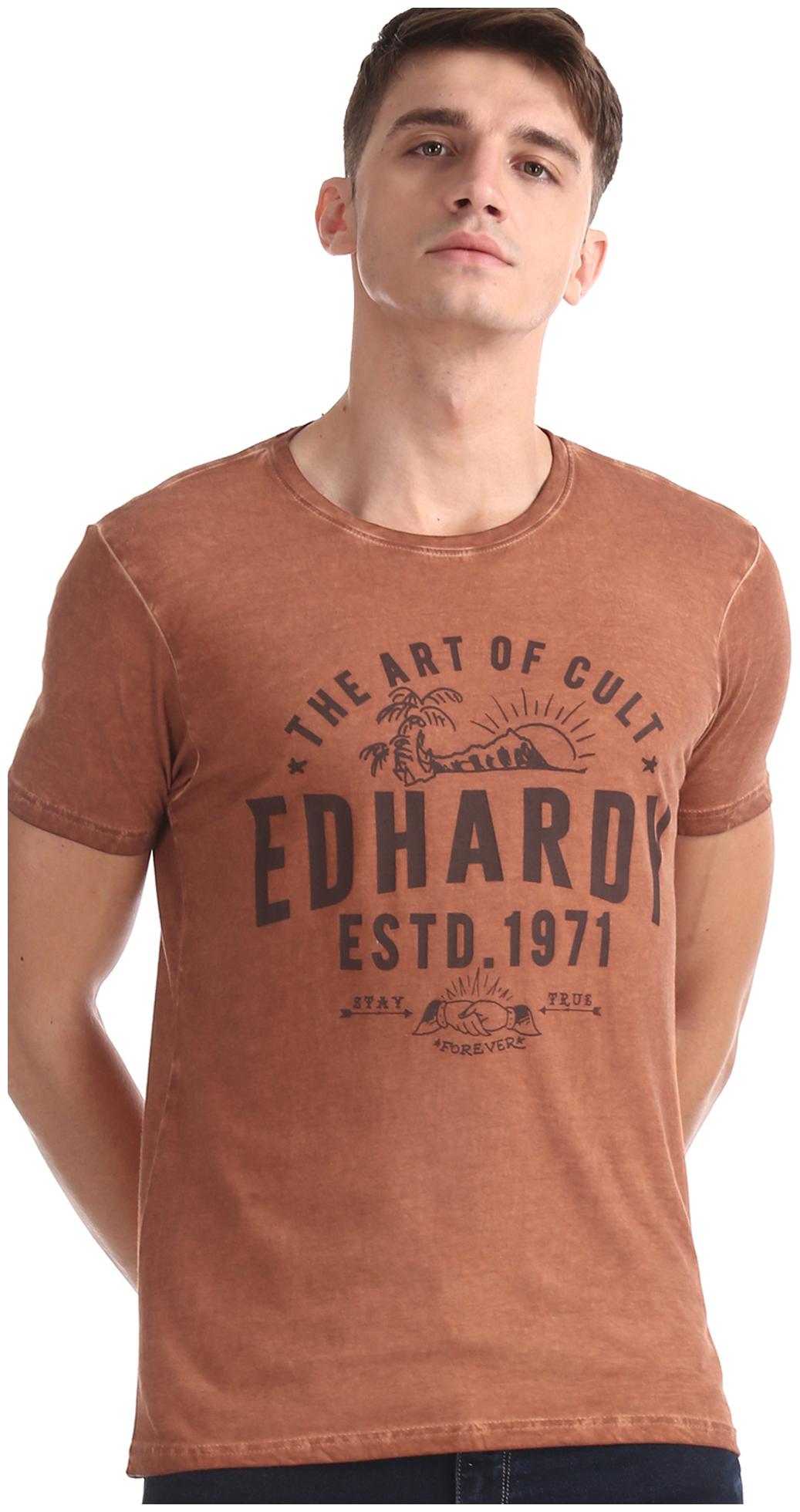 

ED Hardy Men Brown Slim fit Cotton Round neck T-Shirt - Pack Of 1