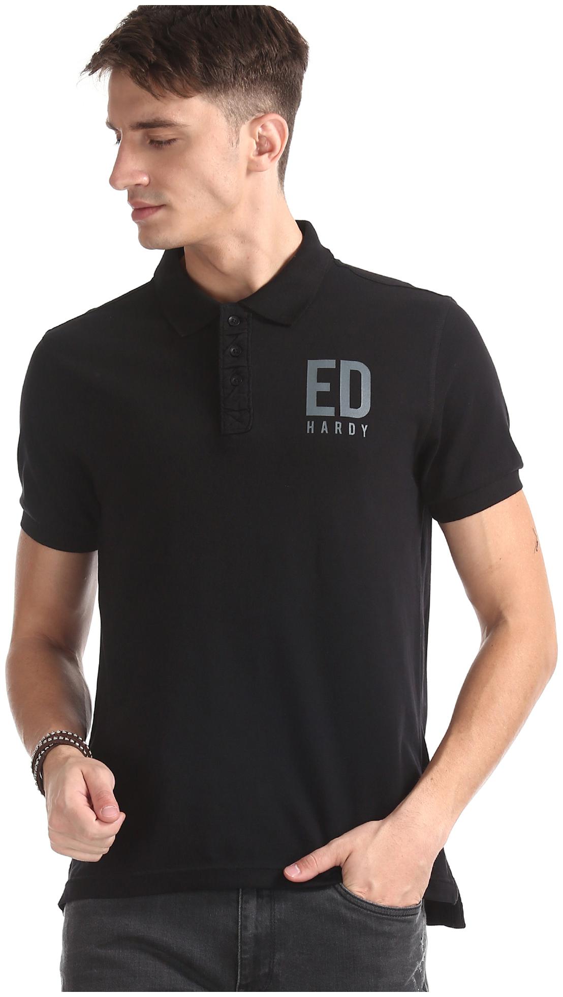 

ED Hardy Men Black Slim fit Cotton Polo collar T-Shirt - Pack Of 1