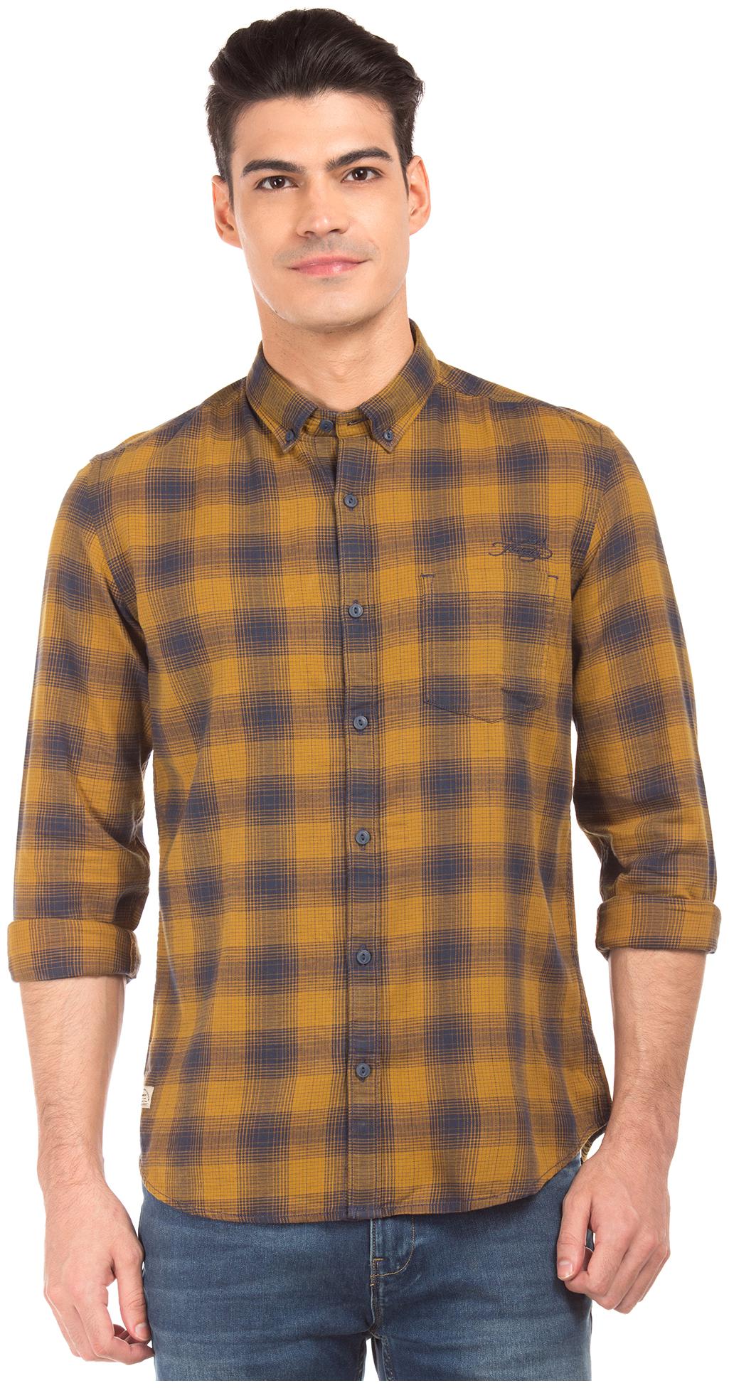 

ED Hardy Men Yellow Checked Slim Fit Casual Shirt
