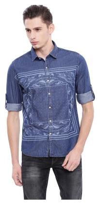 

ED Hardy Men Blue Printed Regular Fit Casual Shirt