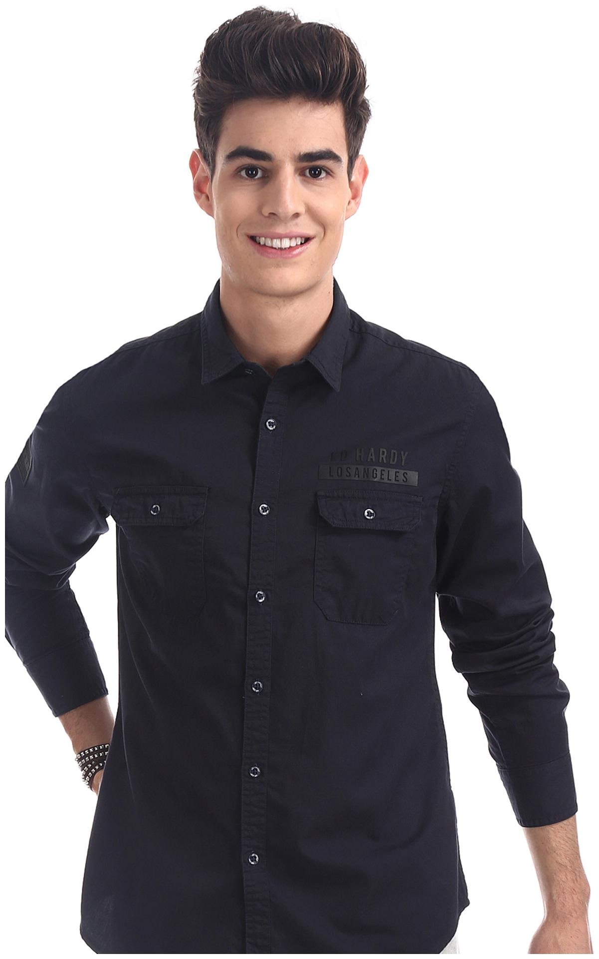 

ED Hardy Men Blue Solid Slim Fit Casual Shirt
