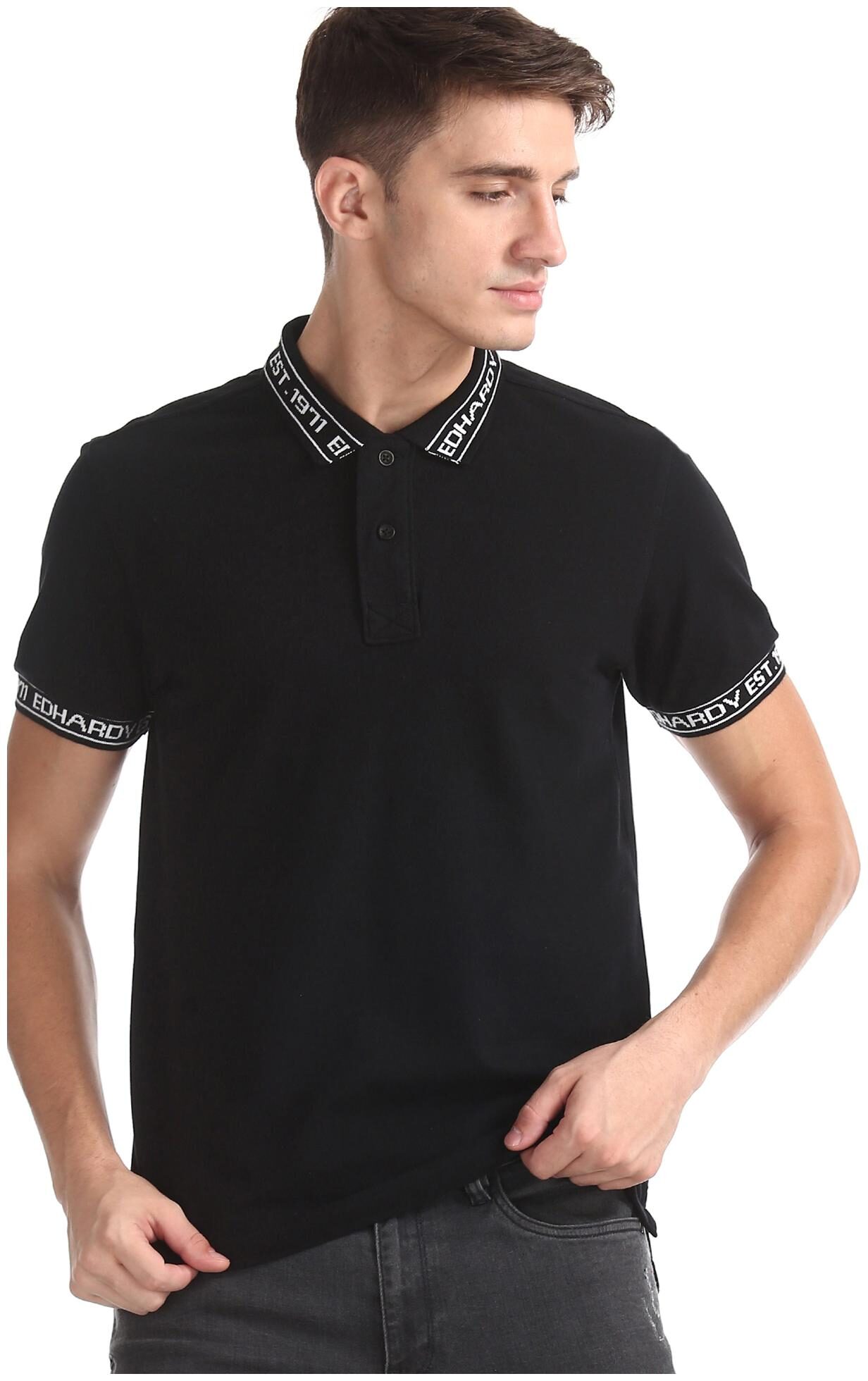 

ED Hardy Men Black Slim fit Cotton Polo collar T-Shirt - Pack Of 1