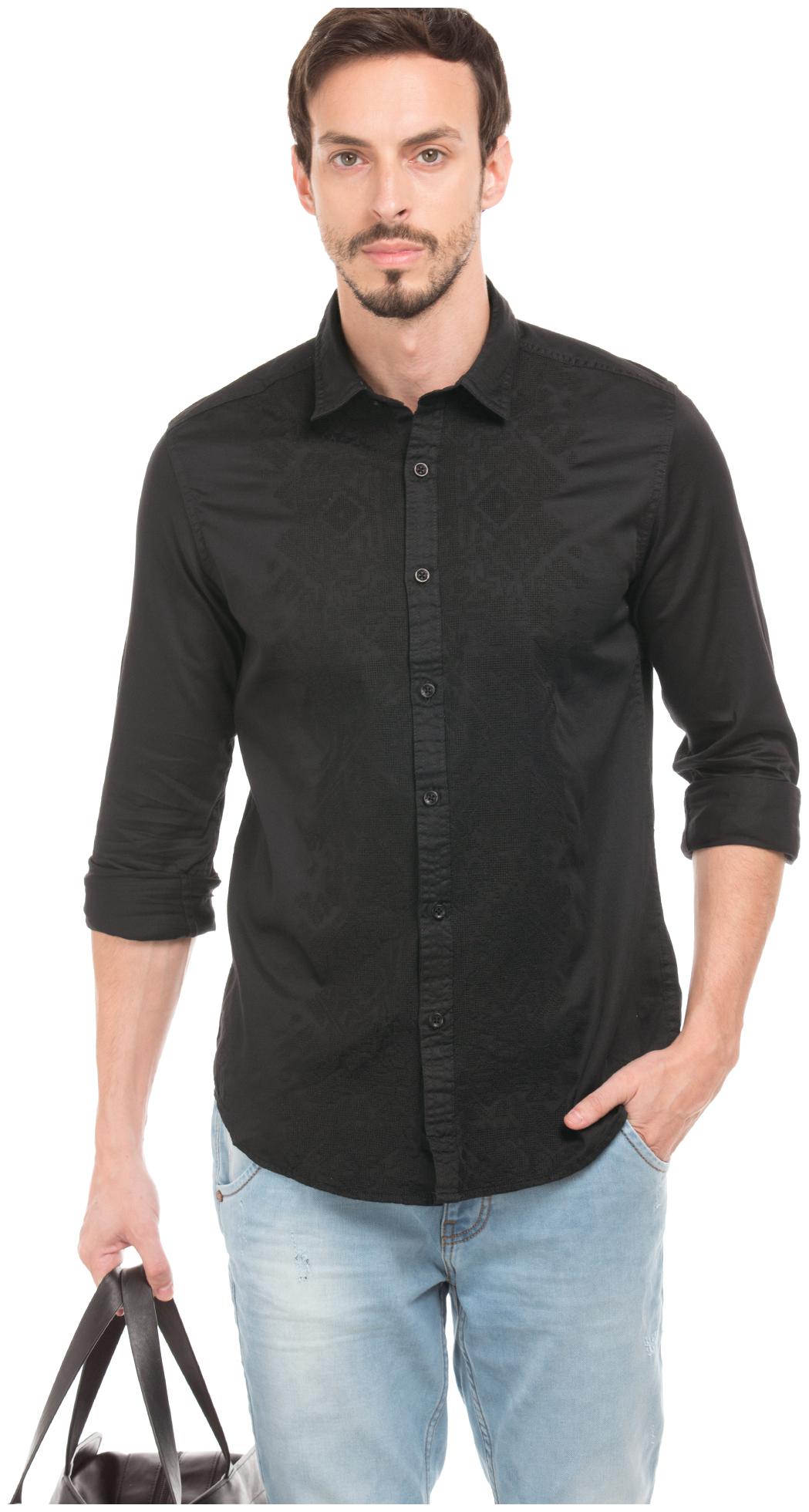 

ED Hardy Men Black Embroidered Slim Fit Casual Shirt