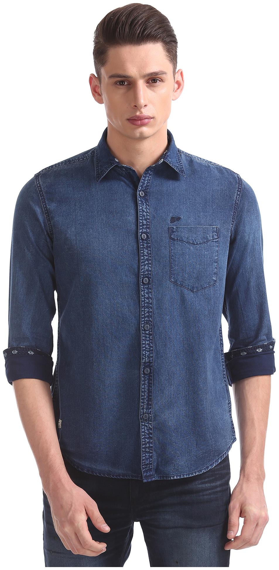 

ED Hardy Men Blue Solid Slim Fit Casual Shirt