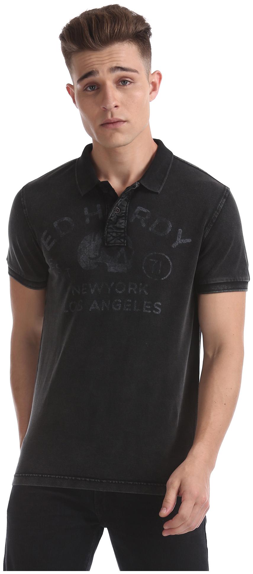 

ED Hardy Men Black Slim fit Cotton Blend Polo collar T-Shirt - Pack Of 1