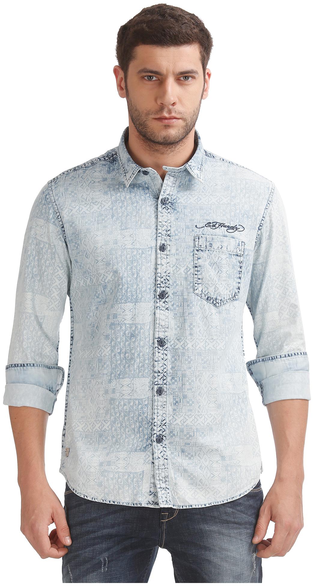 

ED Hardy Men Blue Printed Slim Fit Casual Shirt