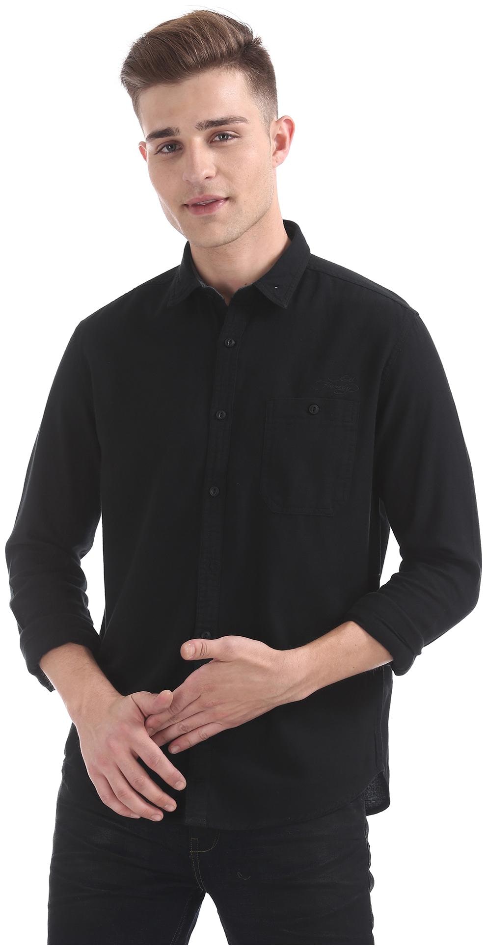 

ED Hardy Men Black Solid Slim Fit Casual Shirt