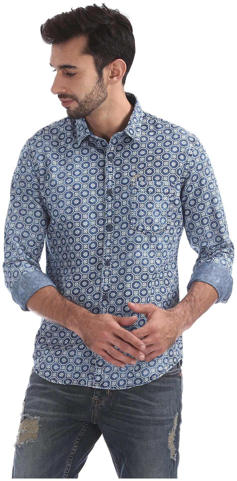

ED Hardy Men Blue Printed Slim Fit Casual Shirt