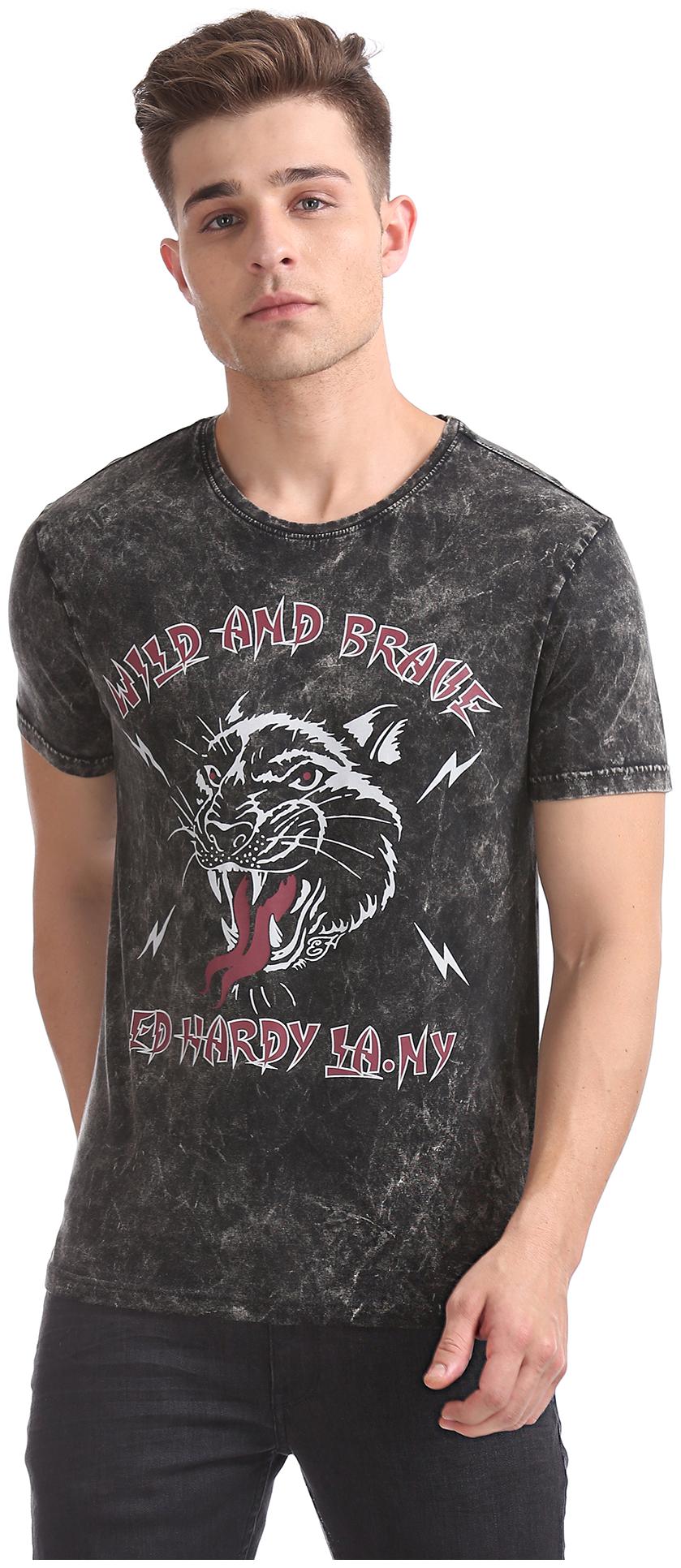 

ED Hardy Men Black Regular fit Cotton Blend Round neck T-Shirt - Pack Of 1